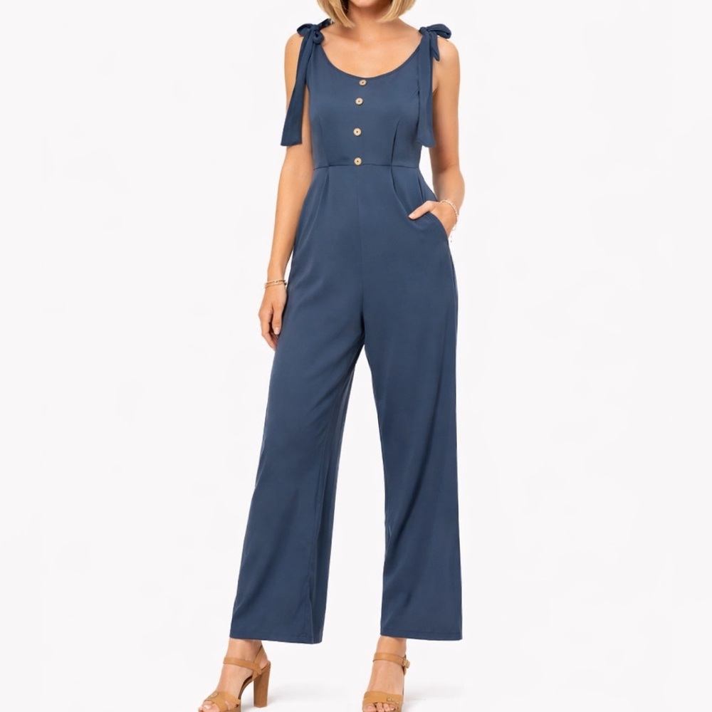 Blue Tie-Shoulder Palazzo Jumpsuit Women’s Size Medium